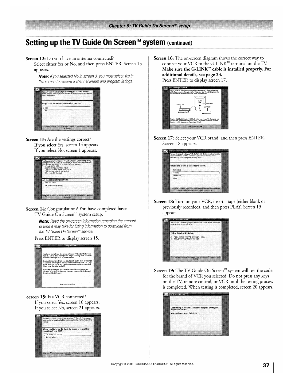 Setting up the tv guide on screen™ system | Toshiba 32HLX95 User Manual | Page 37 / 106