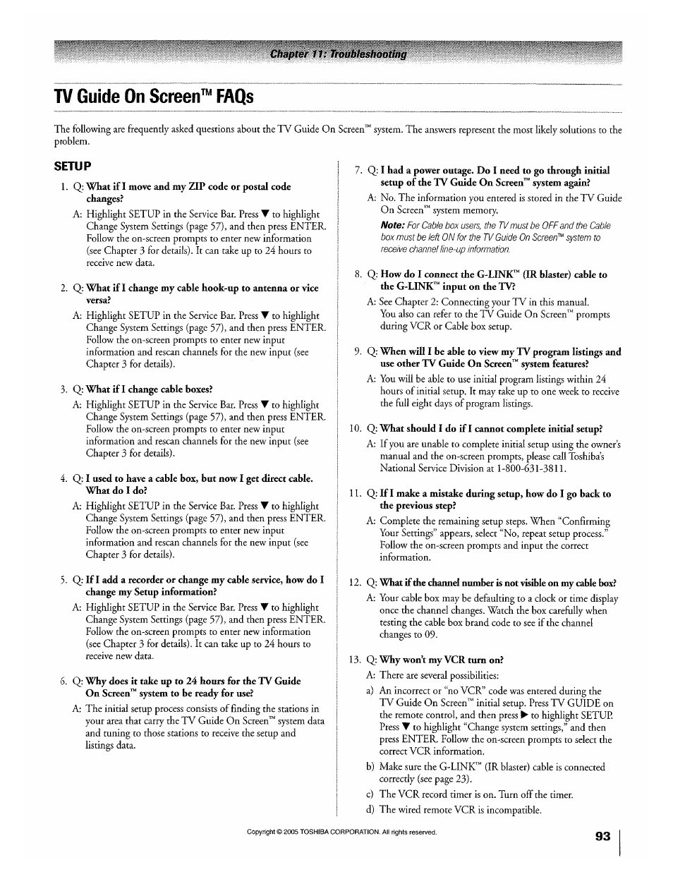 Tv guide on screen™ faqs | Toshiba 32HLX95 User Manual | Page 93 / 106