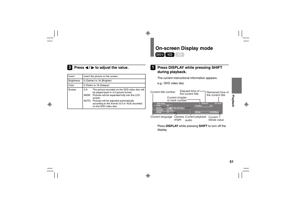 On-screen display mode | Toshiba SD-P91SKY User Manual | Page 51 / 80