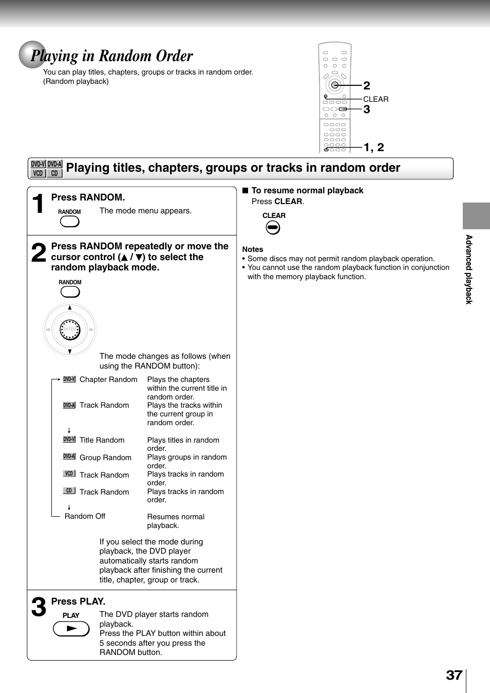 Playing in random order | Toshiba SD-4700 User Manual | Page 35 / 68