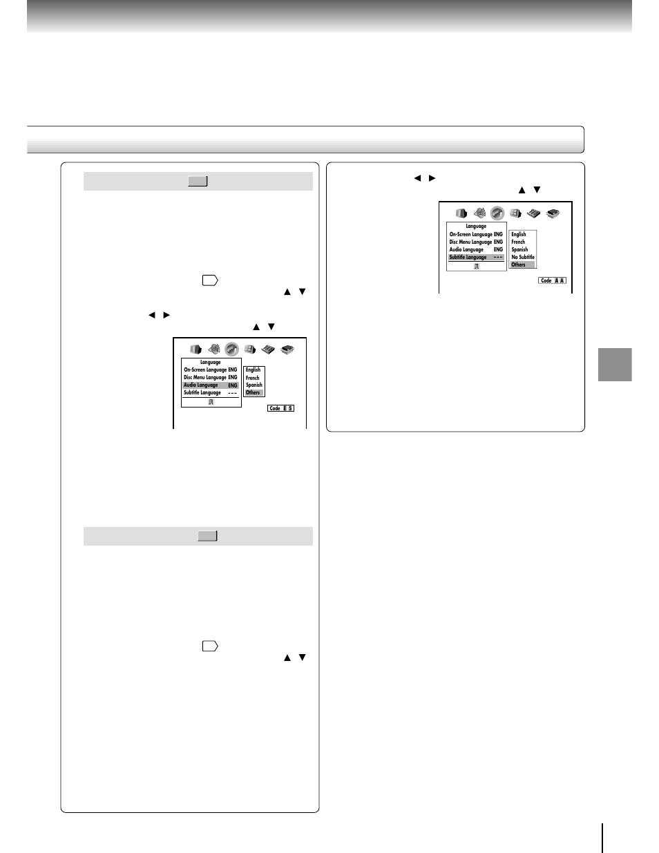 Audio language, Subtitle language | Toshiba SD-3750 User Manual | Page 56 / 66