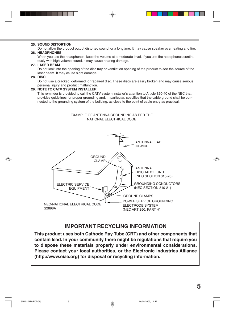 Important recycling information | Toshiba MD14FN1 User Manual | Page 5 / 47