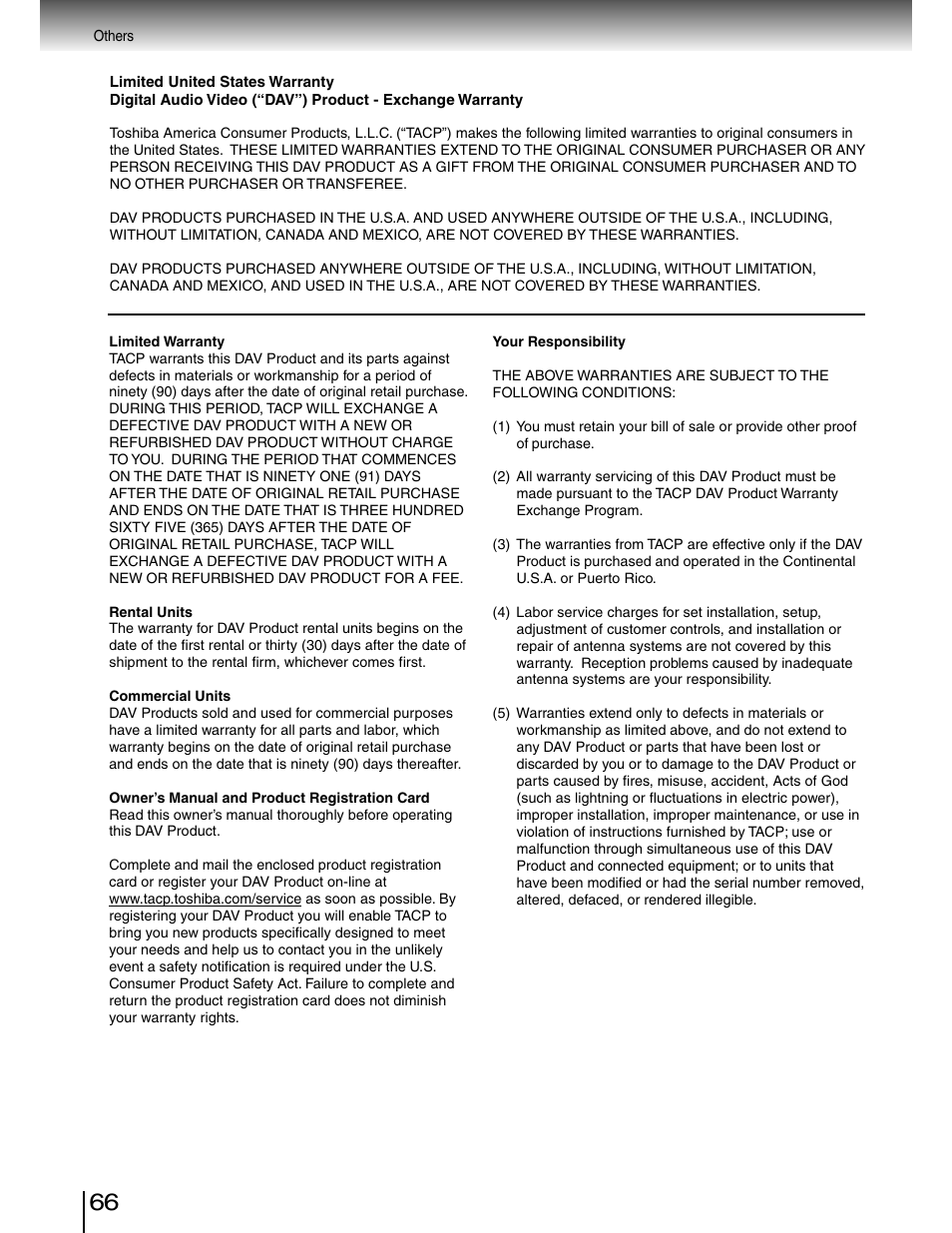 Warranty | Toshiba SD-4980SU User Manual | Page 66 / 73