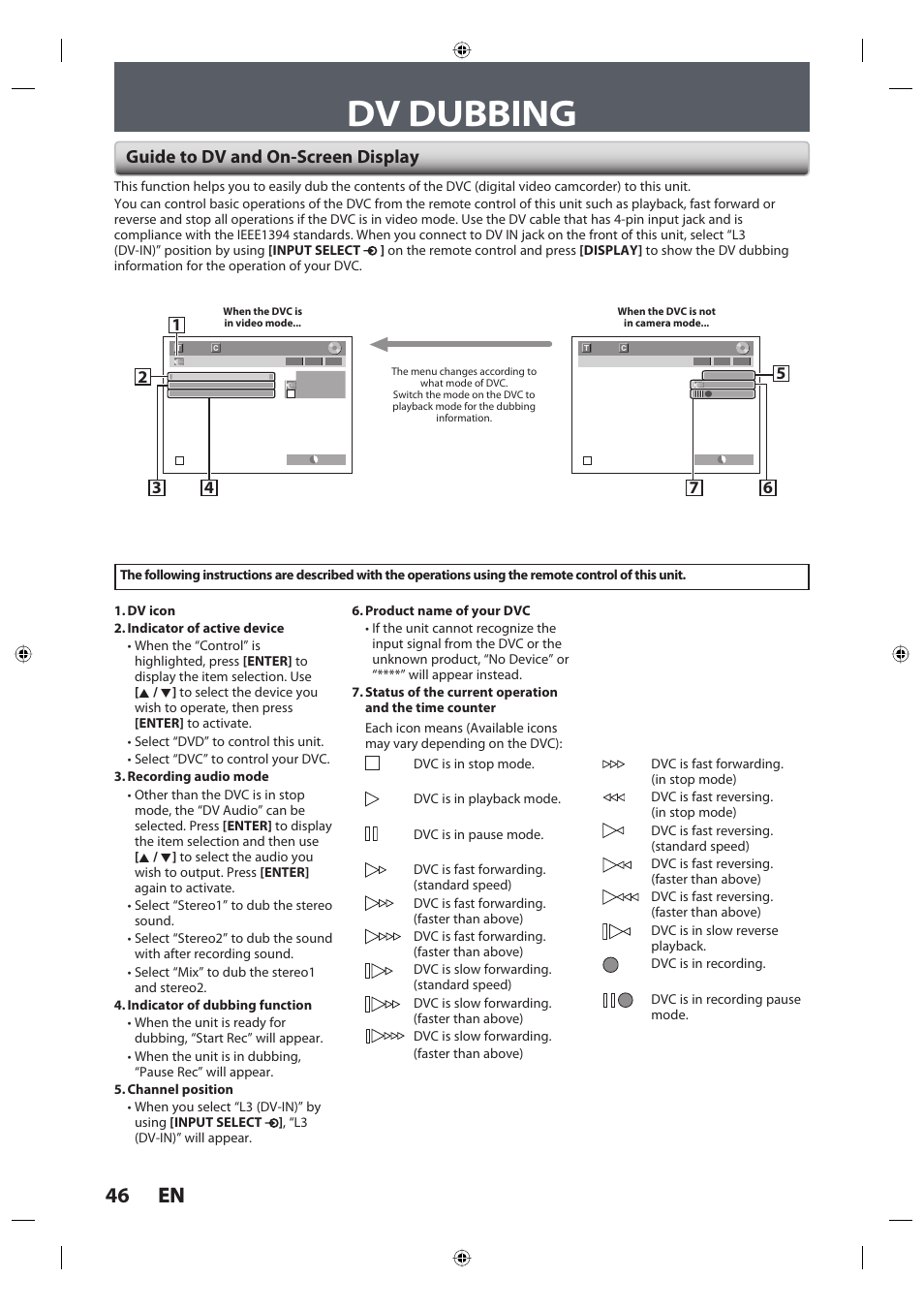 Dv dubbing, 46 en 46 en, Guide to dv and on-screen display | Toshiba DR420KU User Manual | Page 46 / 103