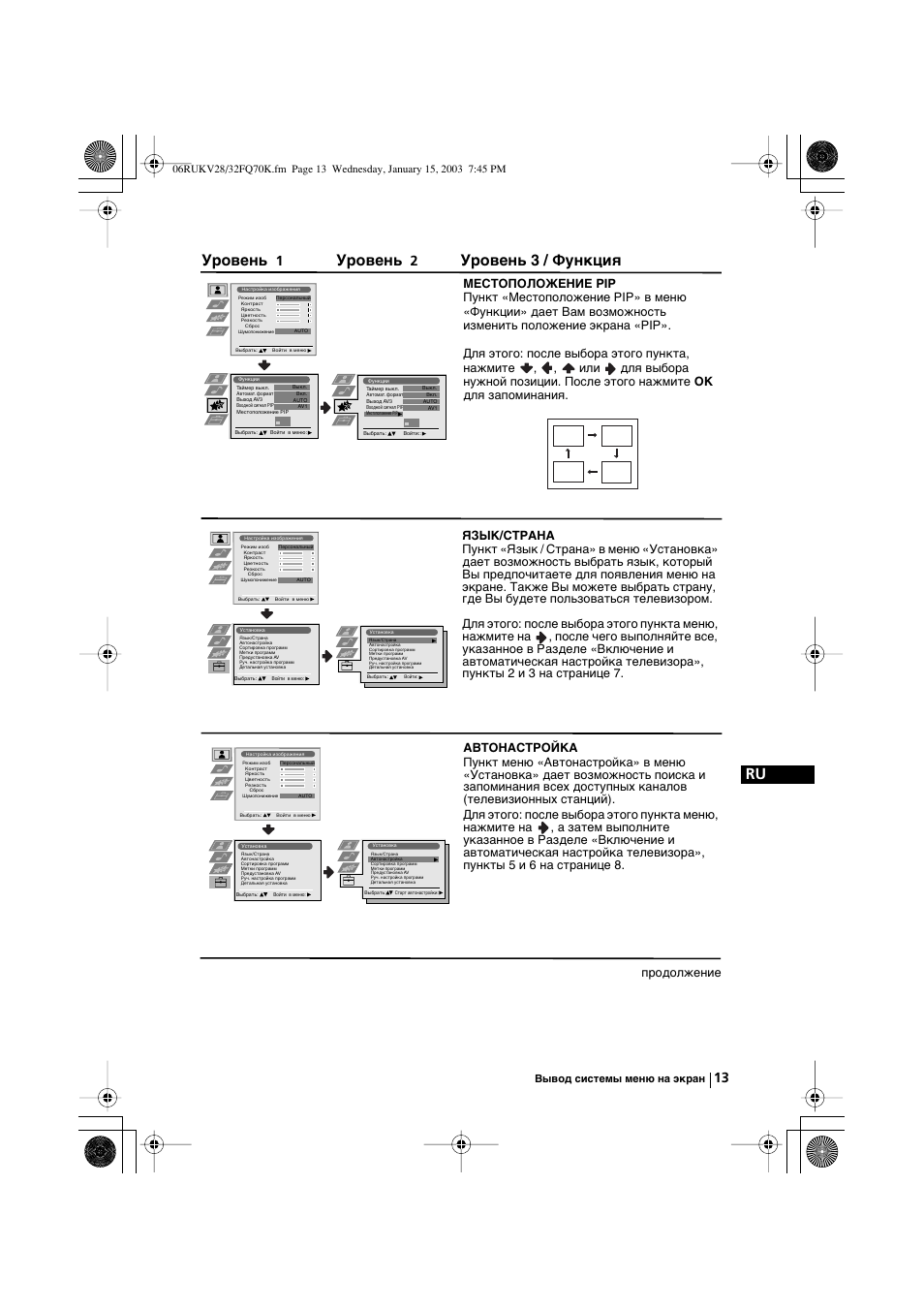 Уровень, Уровень 3 / функция | Sony KV-32FQ70K User Manual | Page 133 / 146