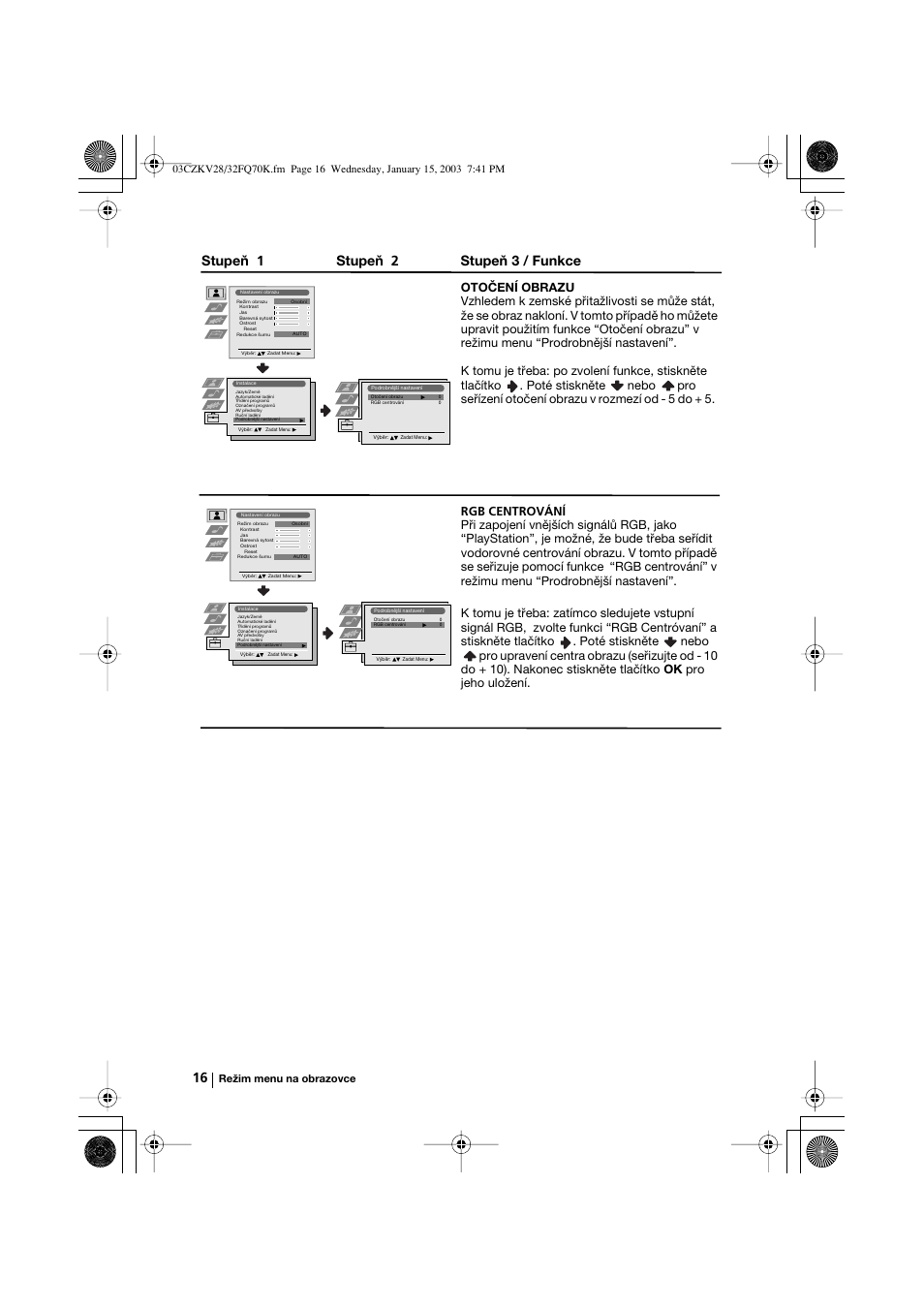 Stupeň 1 stupeň 2 stupeň 3 / funkce | Sony KV-32FQ70K User Manual | Page 64 / 146