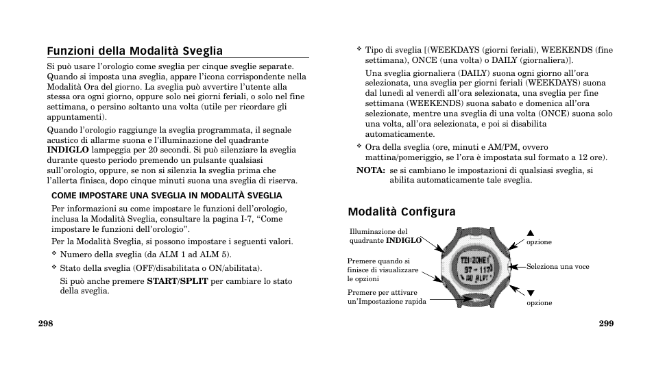Modalità configura, Funzioni della modalità sveglia | Timex M185 User Manual | Page 151 / 207
