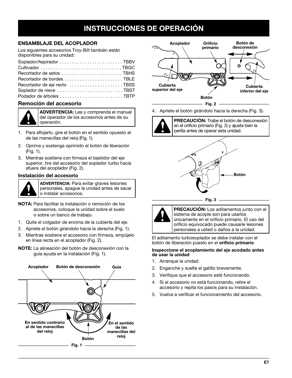 Instrucciones de operación | Troy-Bilt TBTB User Manual | Page 31 / 36