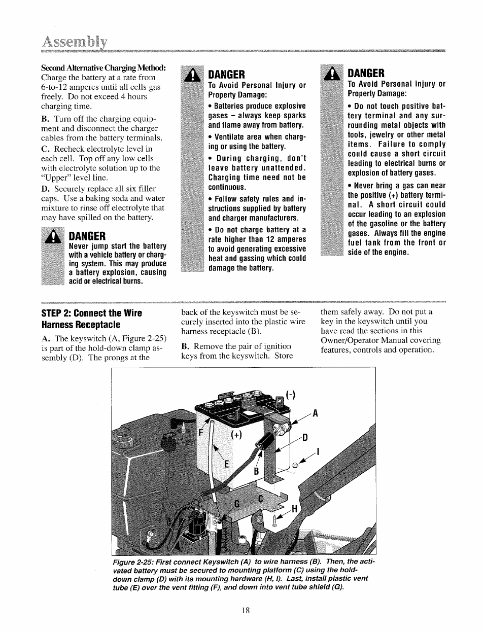 Danger, Step 2: connect the wire harness receptacle | Troy-Bilt 12069-7HP User Manual | Page 18 / 68