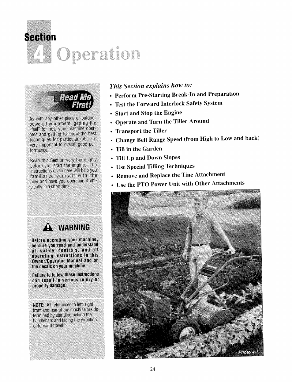 A warning | Troy-Bilt 12069-7HP User Manual | Page 24 / 68