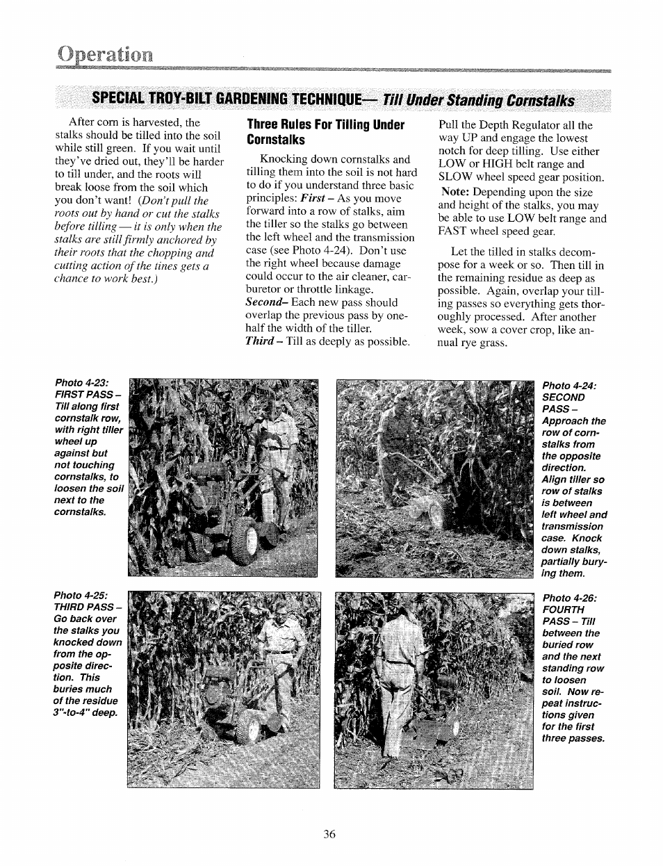 Three rules for tilling under cornstalks | Troy-Bilt 12069-7HP User Manual | Page 36 / 68