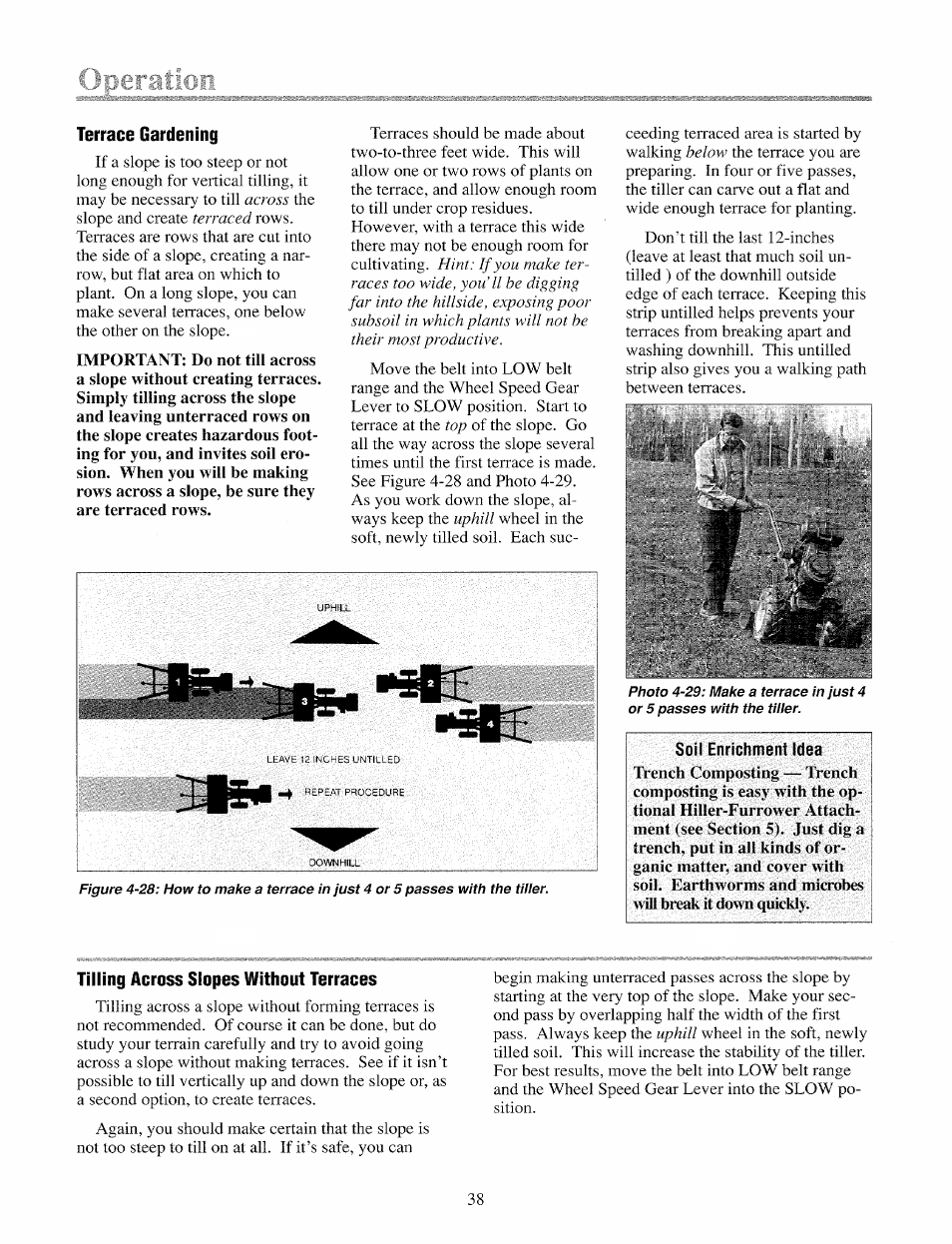 Terrace gardening, Tilling across slopes without terraces | Troy-Bilt 12069-7HP User Manual | Page 38 / 68