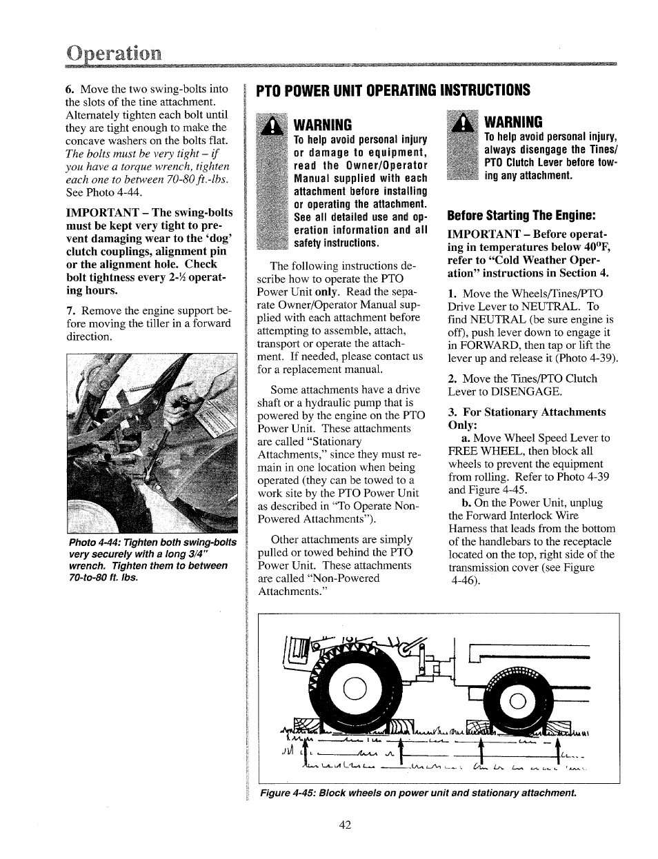 Warning, Before starting the engine | Troy-Bilt 12069-7HP User Manual | Page 45 / 68