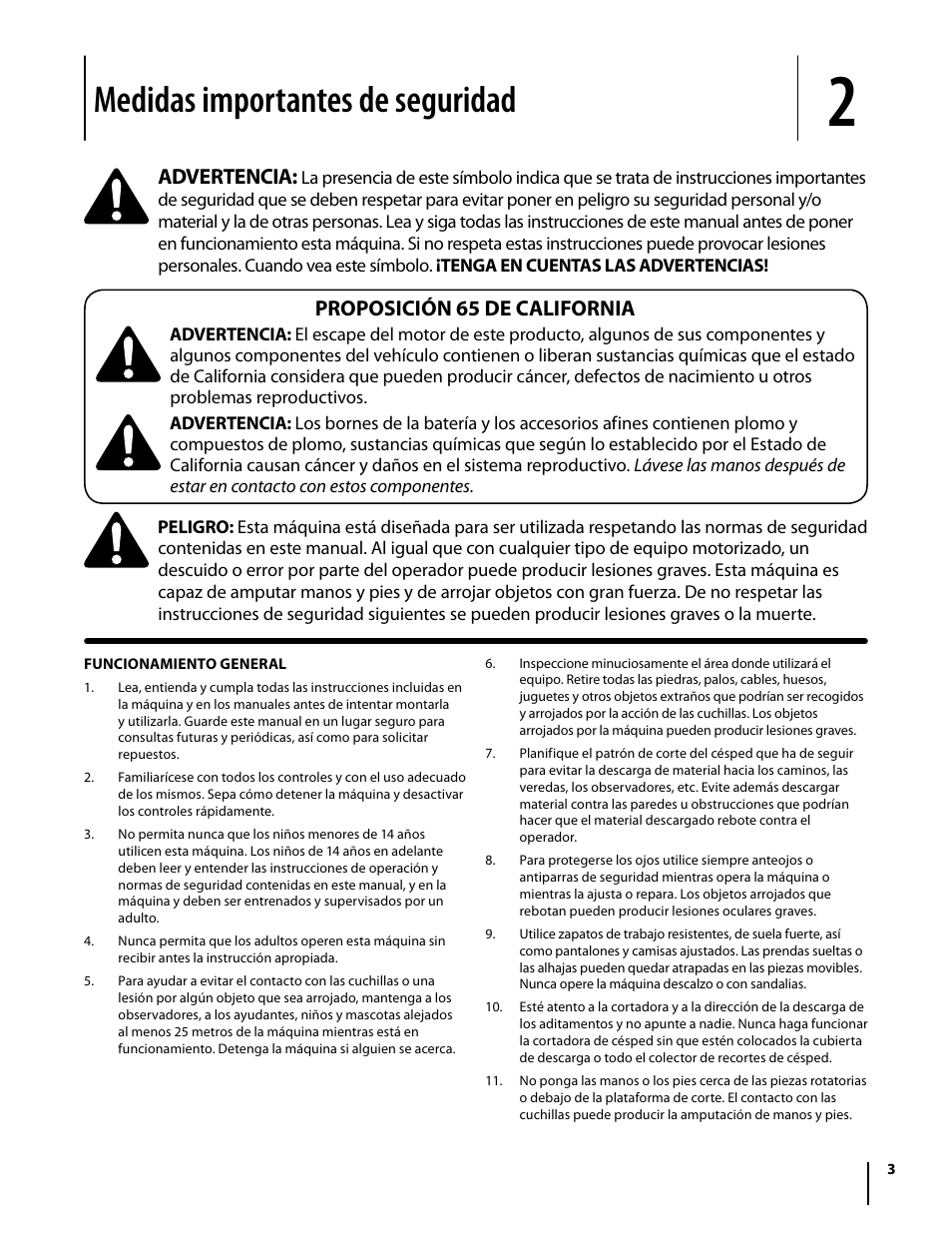 Medidas importantes de seguridad | Troy-Bilt Mustang RZT User Manual | Page 39 / 72