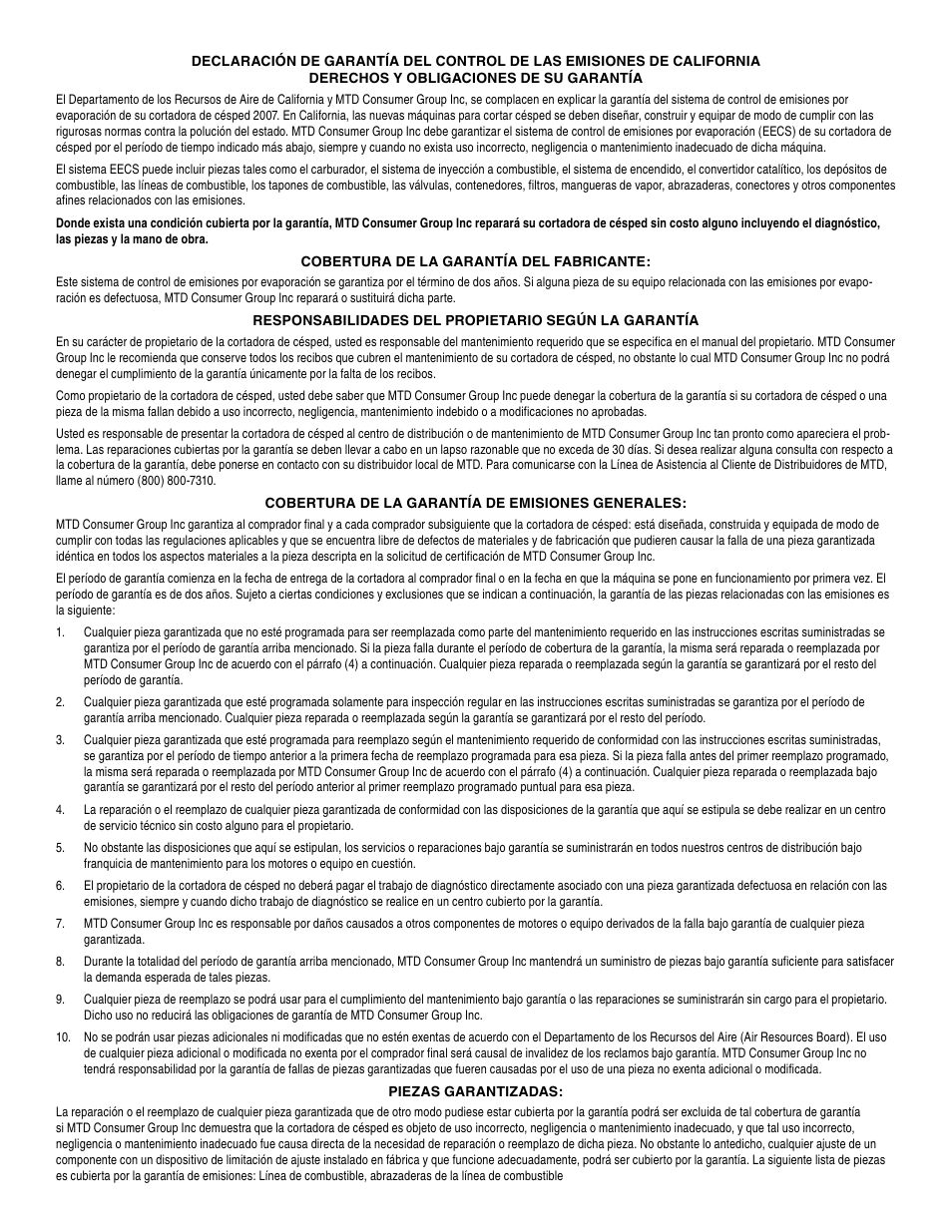 Troy-Bilt Mustang RZT User Manual | Page 71 / 72