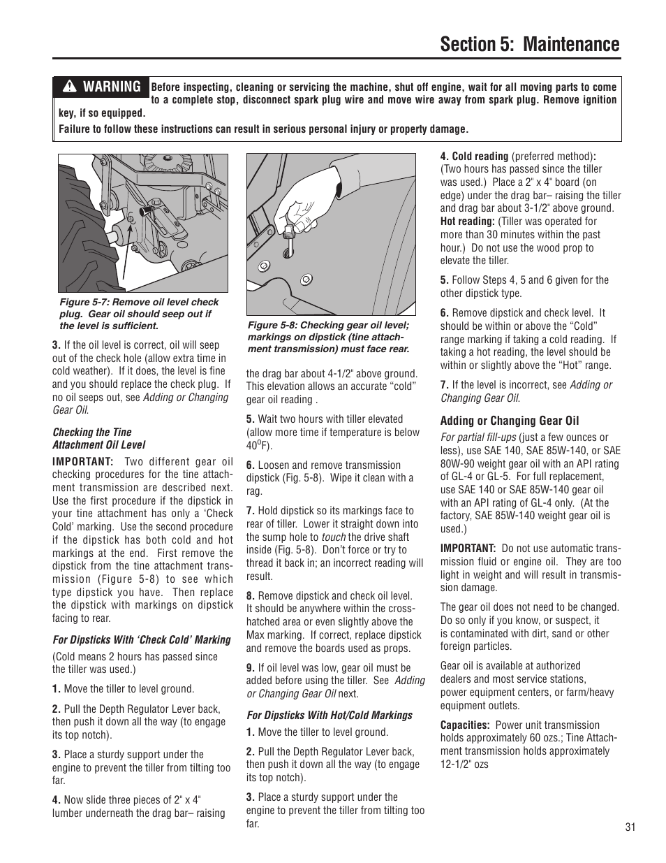 Warning | Troy-Bilt E683G-Big Red User Manual | Page 31 / 60