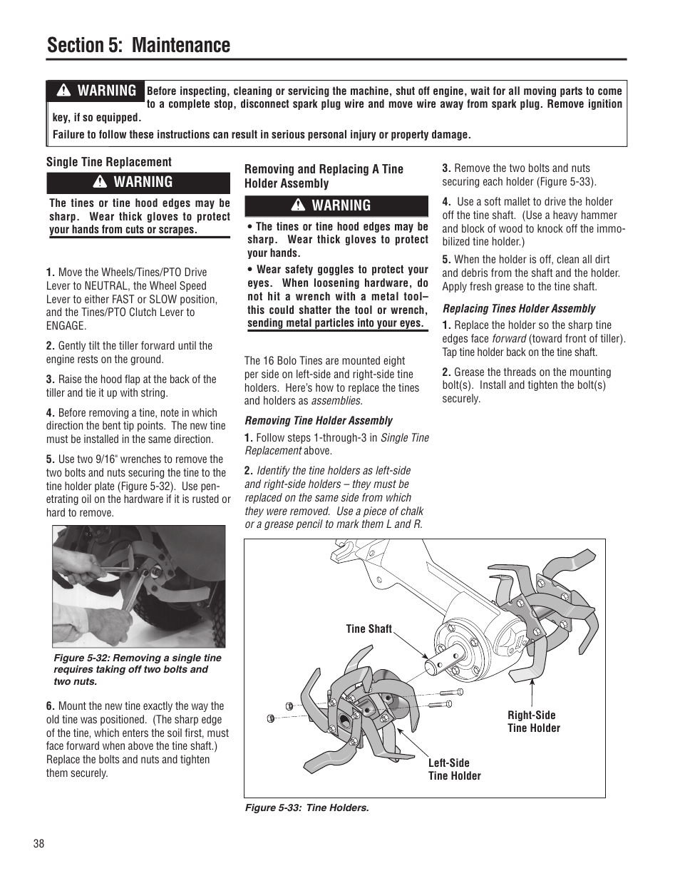 Warning | Troy-Bilt E683G-Big Red User Manual | Page 38 / 60
