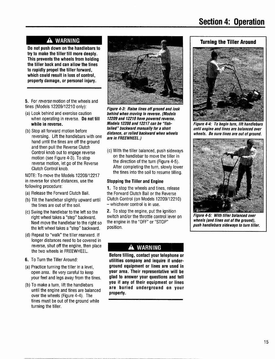 A warning | Troy-Bilt 12208 User Manual | Page 15 / 36