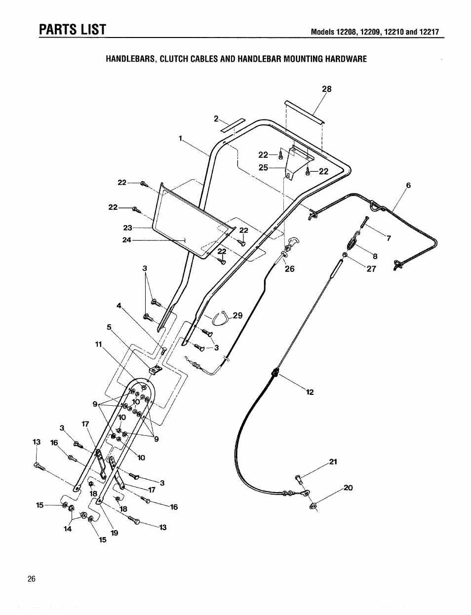 Parts list | Troy-Bilt 12208 User Manual | Page 26 / 36