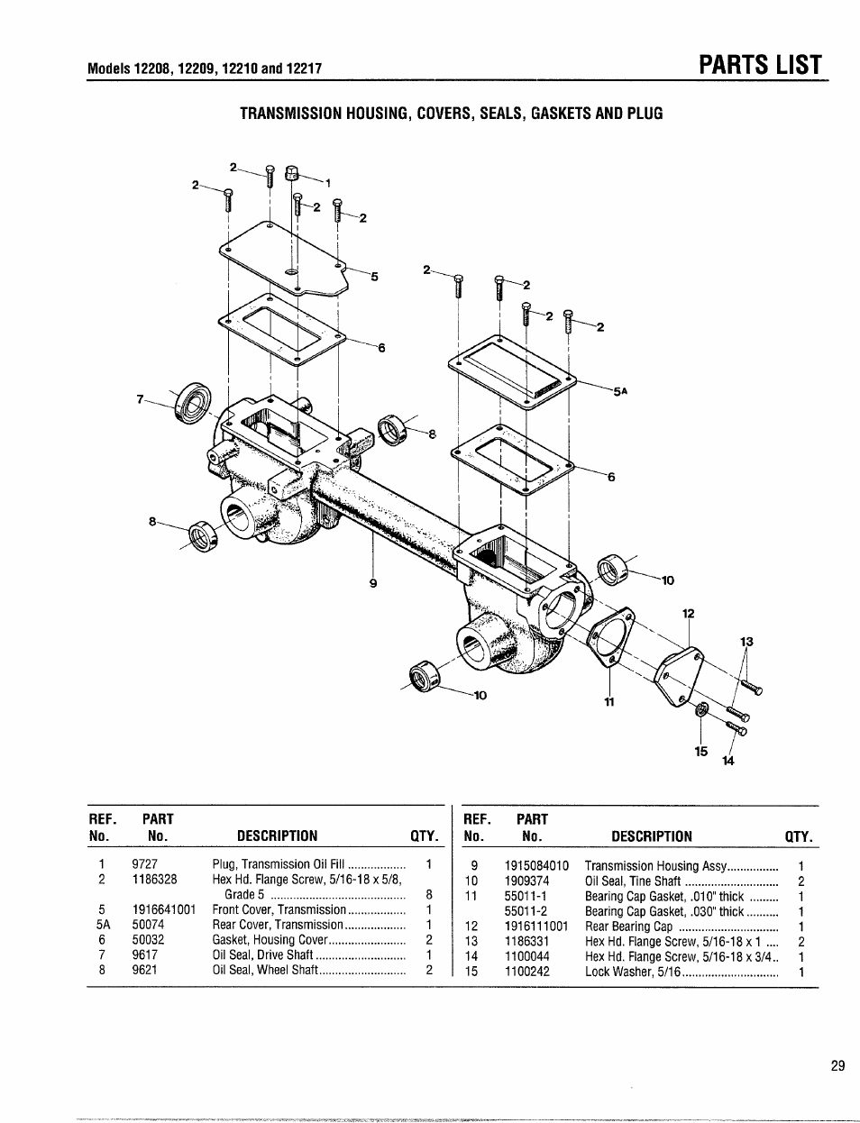 Parts list | Troy-Bilt 12208 User Manual | Page 29 / 36