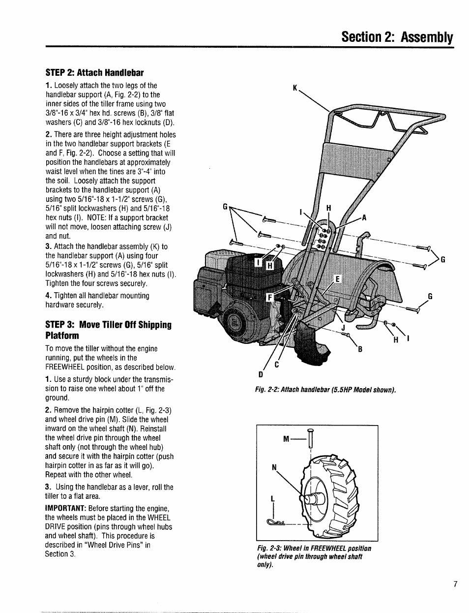 Step 2: attach handlebar, Step 3: move tiller off shipping platform, Move tiller off shipping platform | Troy-Bilt 12208 User Manual | Page 7 / 36