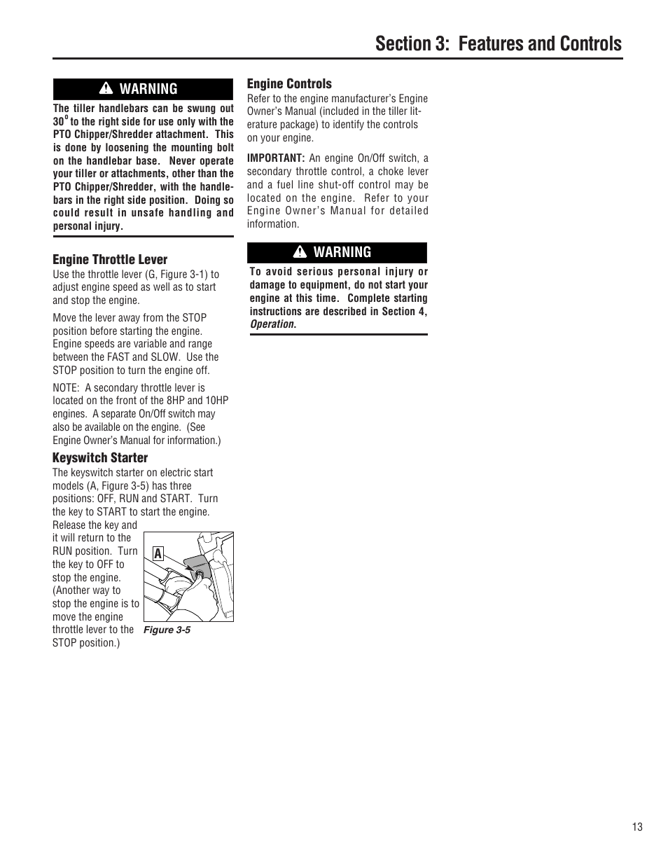 Warning | Troy-Bilt E682L-Horse User Manual | Page 13 / 64