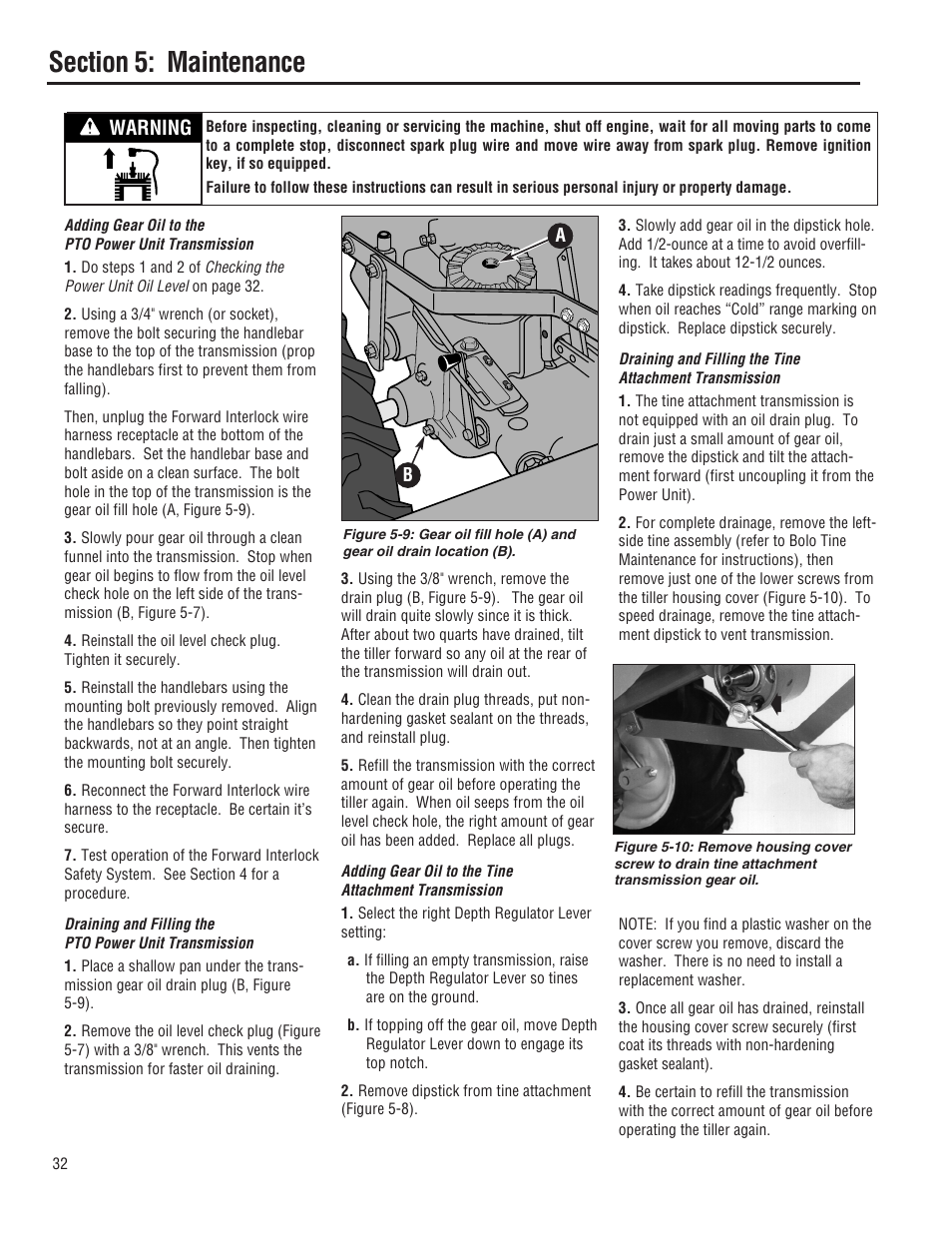 Warning | Troy-Bilt E682L-Horse User Manual | Page 32 / 64