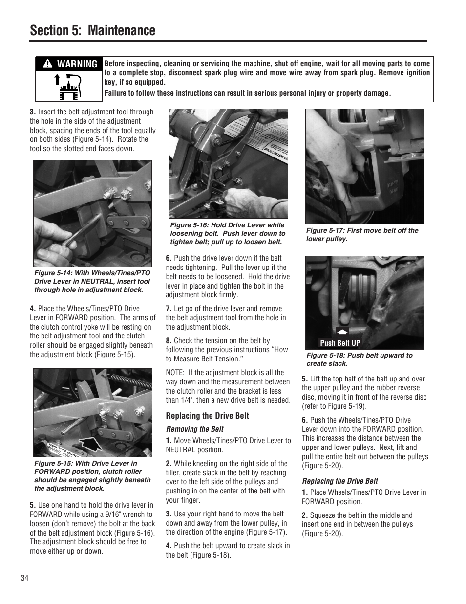 Warning | Troy-Bilt E682L-Horse User Manual | Page 34 / 64