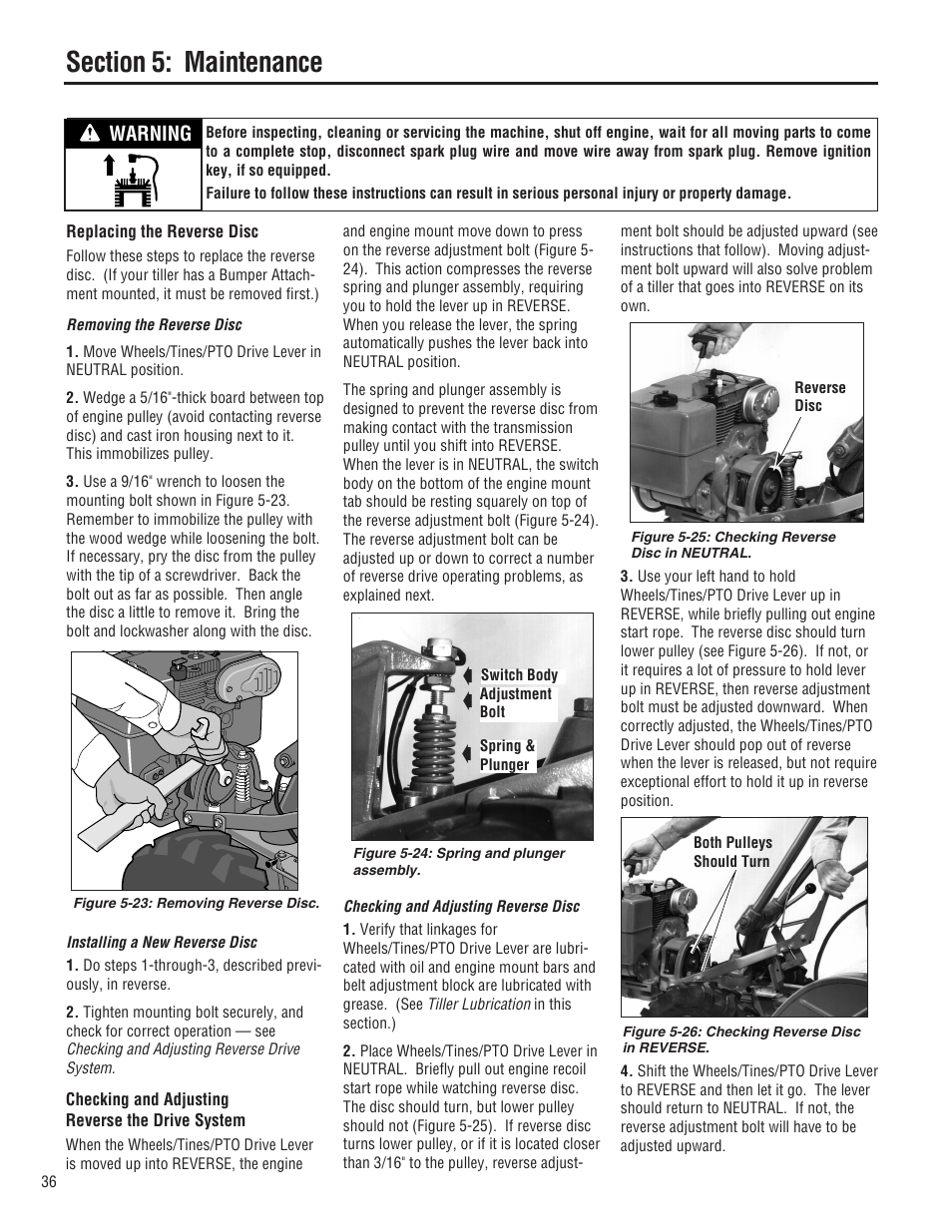 Warning | Troy-Bilt E682L-Horse User Manual | Page 36 / 64