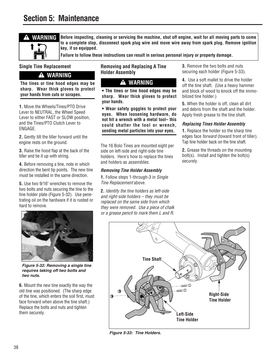 Warning | Troy-Bilt E682L-Horse User Manual | Page 38 / 64