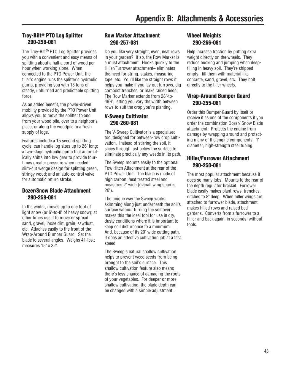 Appendix b: attachments & accessories | Troy-Bilt E682L-Horse User Manual | Page 43 / 64