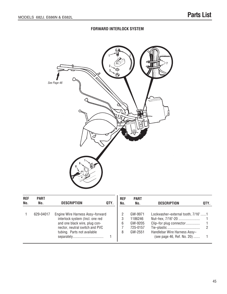 Parts list | Troy-Bilt E682L-Horse User Manual | Page 45 / 64