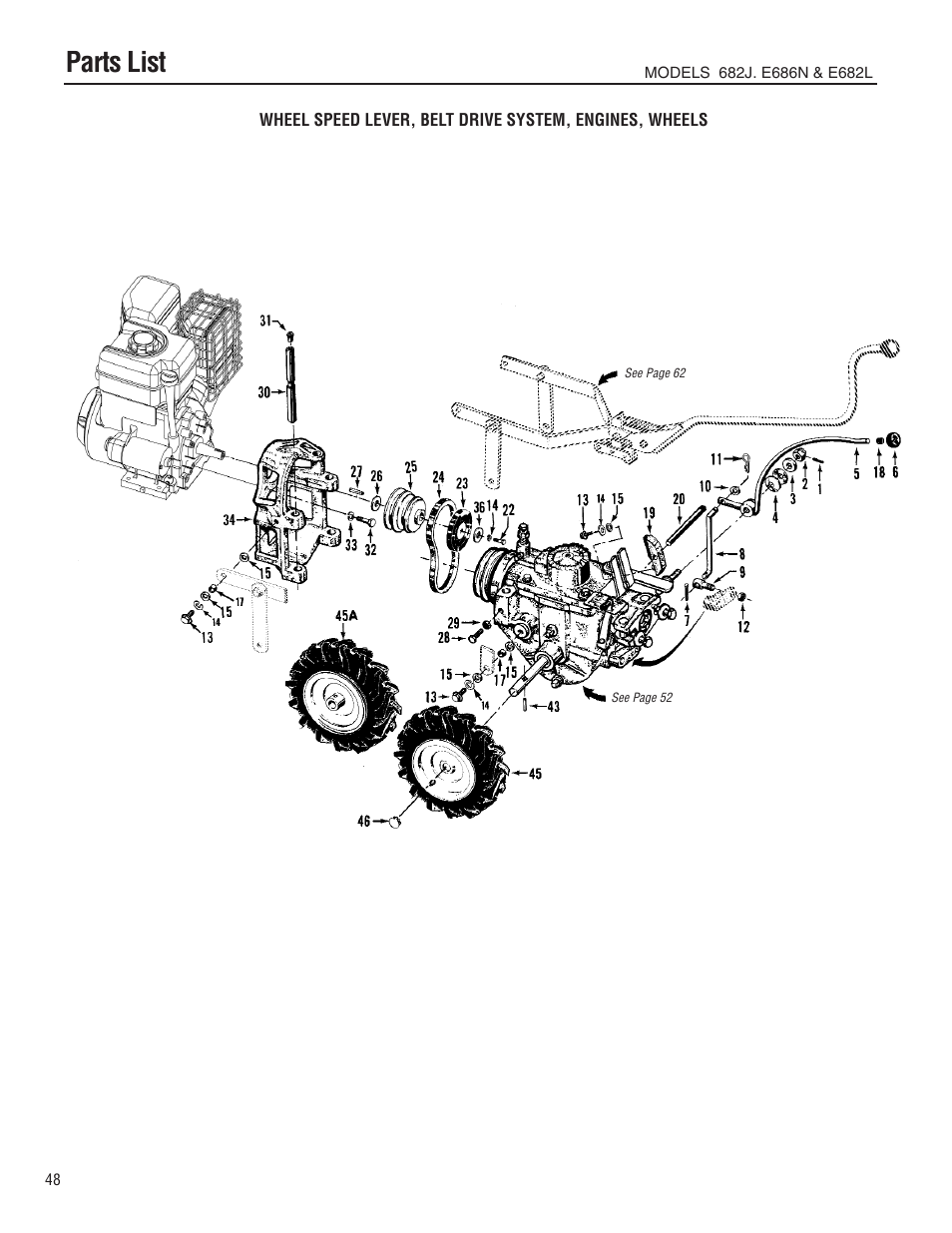 Parts list | Troy-Bilt E682L-Horse User Manual | Page 48 / 64