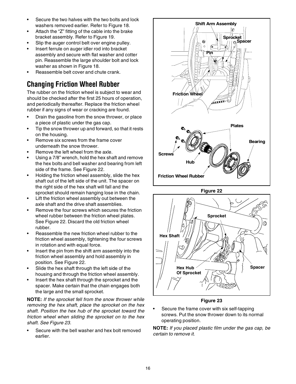 Changing friction wheel rubber | Troy-Bilt Polar Blast 10530 User Manual | Page 16 / 28