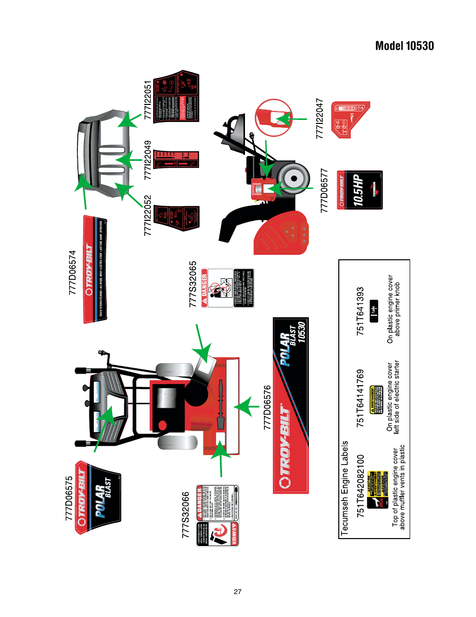 5 hp, Danger | Troy-Bilt Polar Blast 10530 User Manual | Page 27 / 28