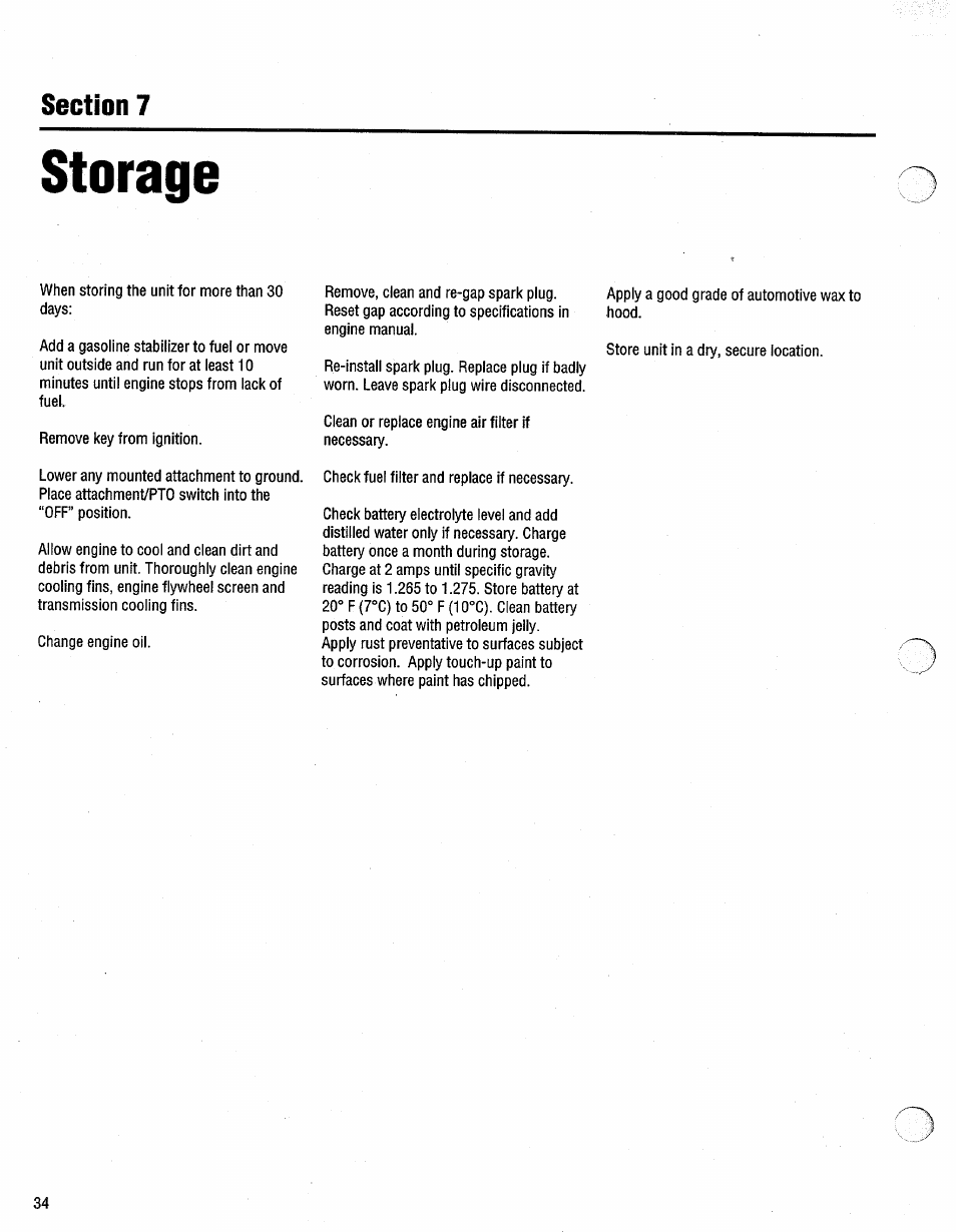 Section 7, Storage | Troy-Bilt 13096 User Manual | Page 34 / 36