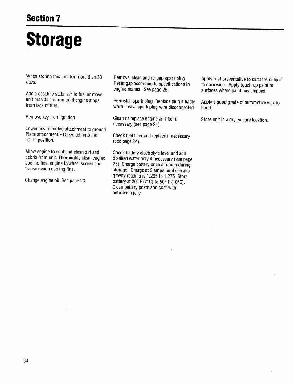 Storage | Troy-Bilt 13034 User Manual | Page 34 / 36