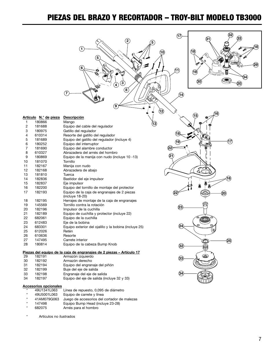 Troy-Bilt TB3000 EJE RECTO DE 25 CC User Manual | Page 7 / 8