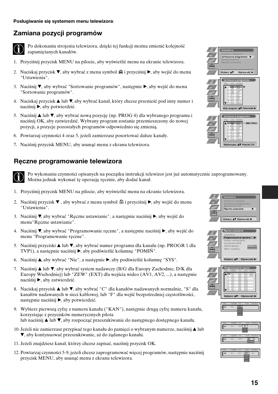 Zamiana pozycji programów, Ręczne programowanie telewizora | Sony KV-29FQ65K User Manual | Page 45 / 160