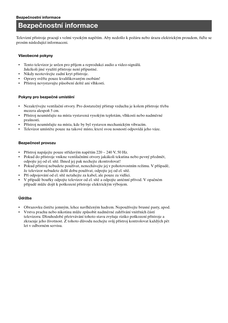Bezpečnostní informace | Sony KV-29FQ65K User Manual | Page 56 / 160