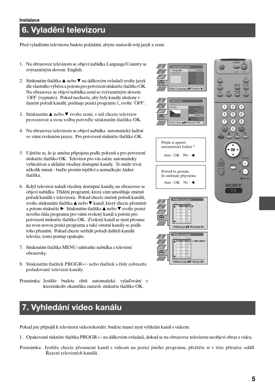Vyladění televizoru, Vyhledání video kanálu | Sony KV-29FQ65K User Manual | Page 61 / 160