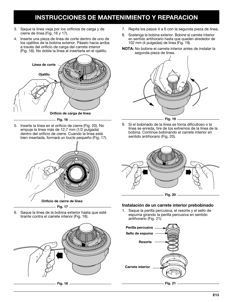 Instrucciones de mantenimiento y reparacion | Troy-Bilt TB25CS User Manual | Page 59 / 72