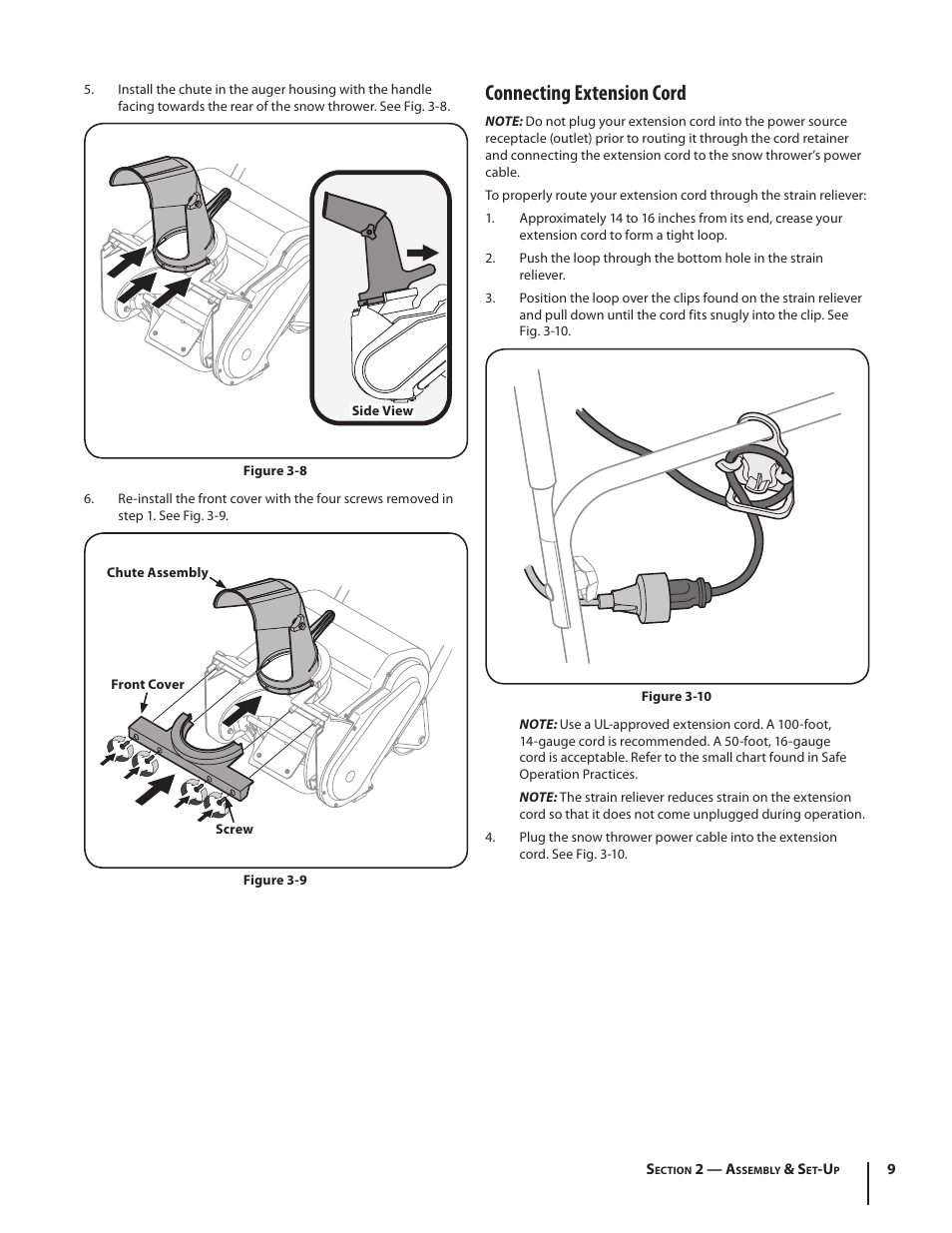Connecting extension cord | Troy-Bilt Electric Snow Thrower Flurry 1400 User Manual | Page 9 / 40