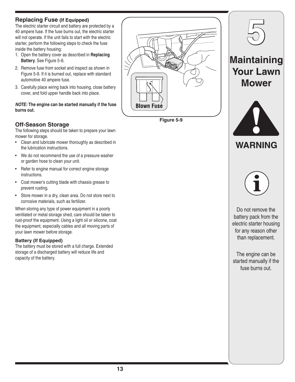 Maintaining your lawn mower, Warning | Troy-Bilt 440 User Manual | Page 13 / 18