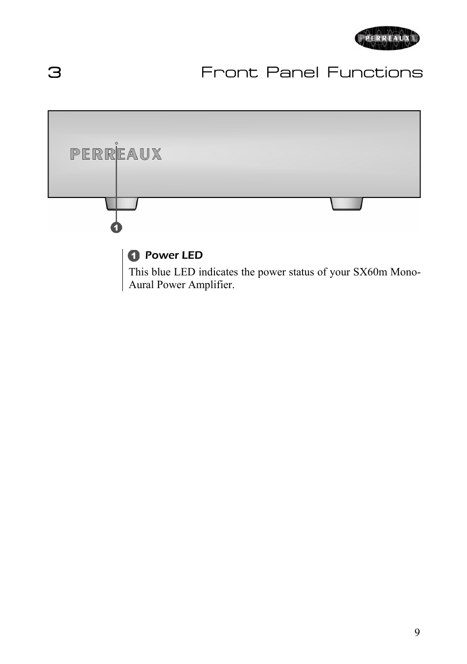Front panel functions, 3front panel functions | Perreaux SX60m User Manual | Page 10 / 28