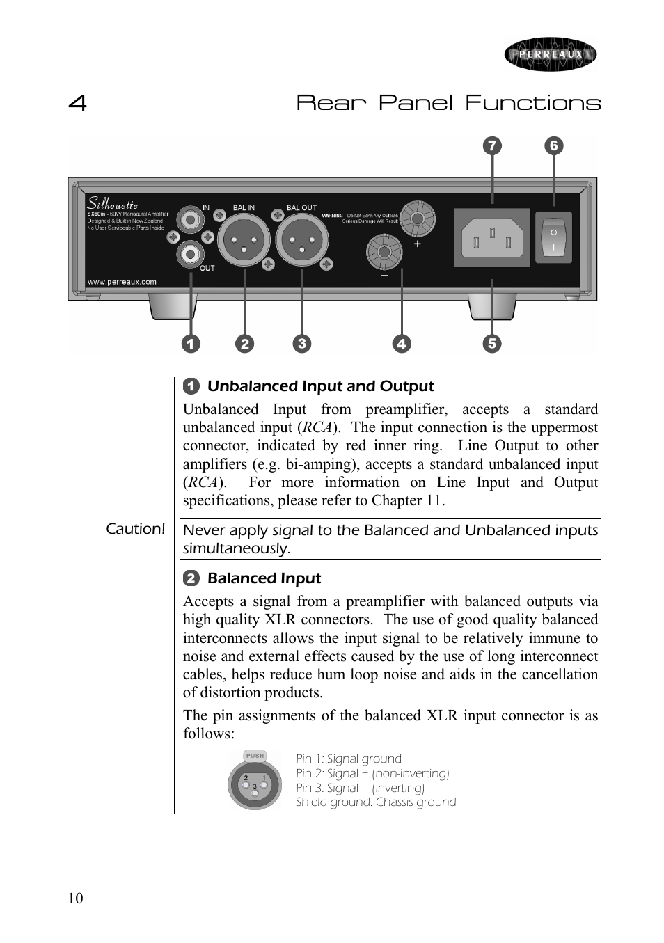 Rear panel functions, 4rear panel functions | Perreaux SX60m User Manual | Page 11 / 28