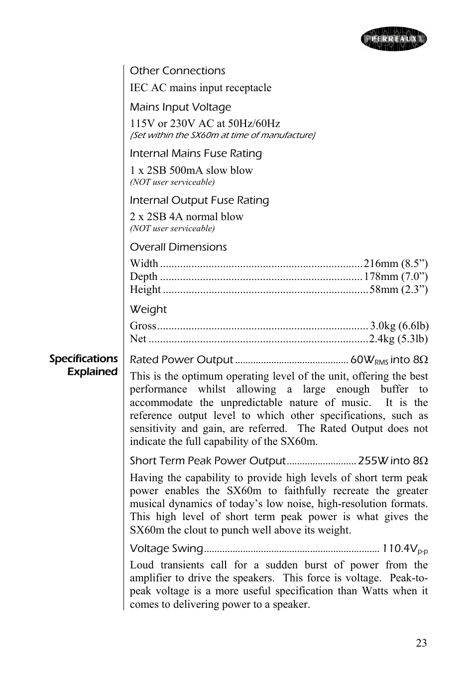 Perreaux SX60m User Manual | Page 24 / 28