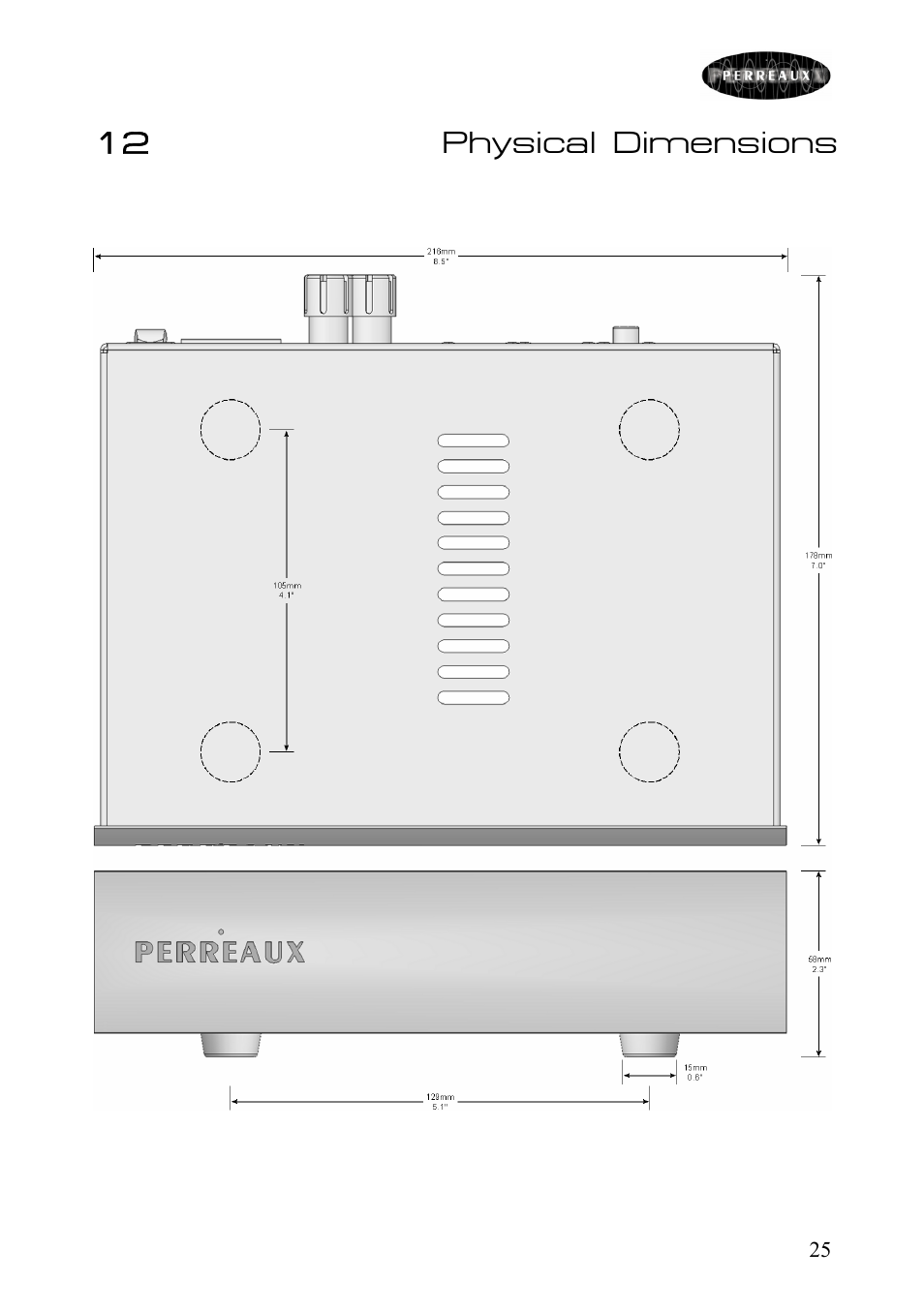Physical dimensions, 12 physical dimensions | Perreaux SX60m User Manual | Page 26 / 28