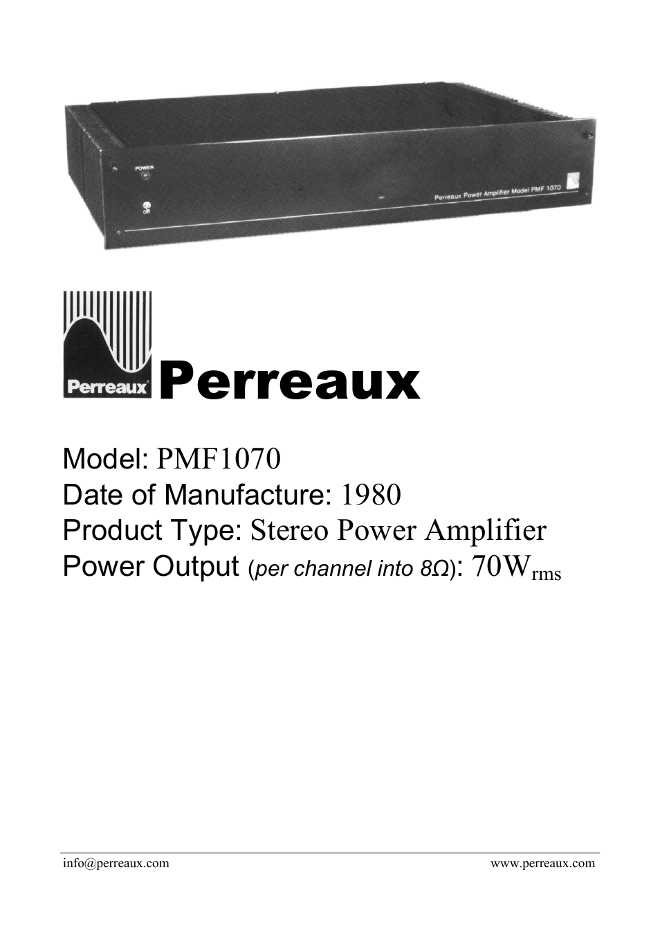 Perreaux PMF1070 User Manual | 2 pages