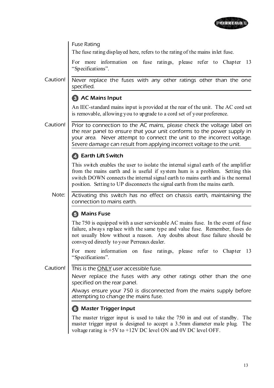 Perreaux 750 User Manual | Page 13 / 38